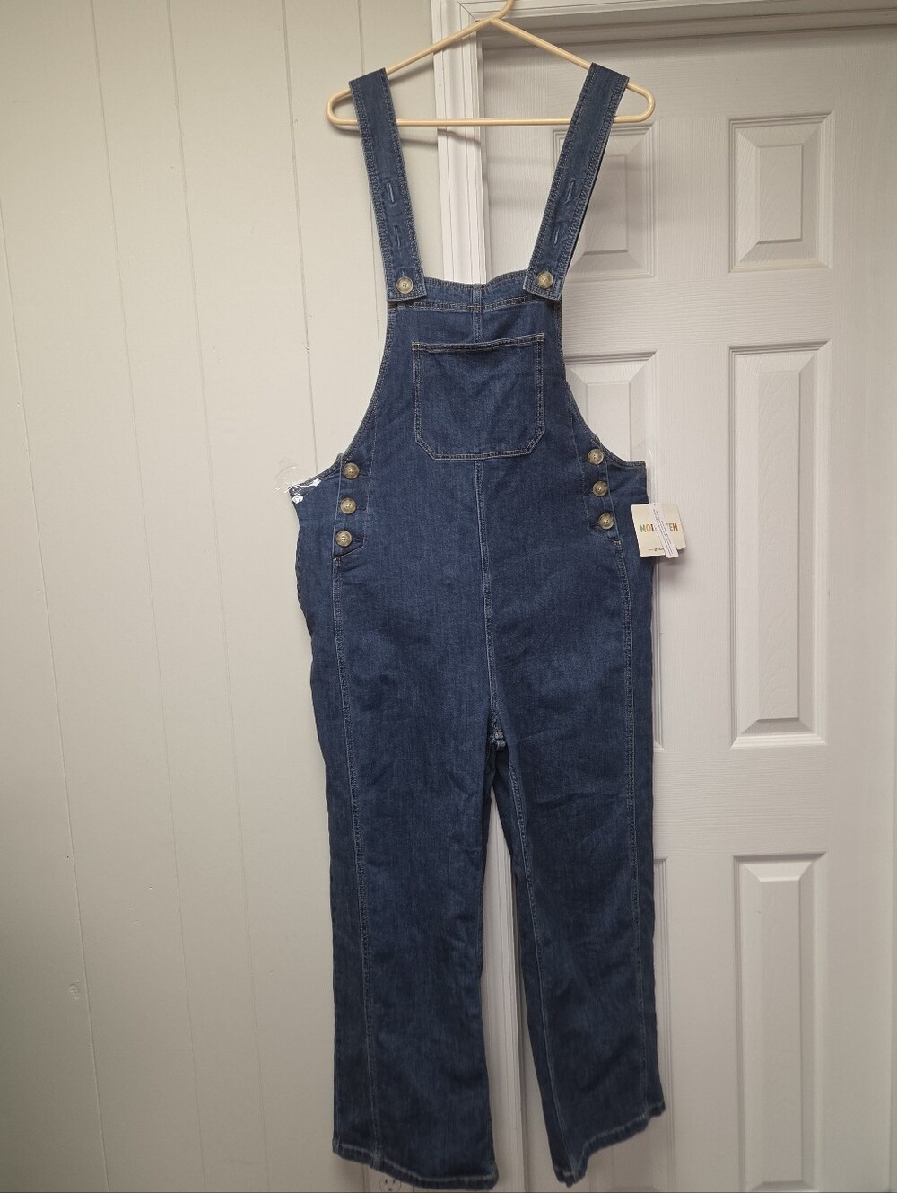 Molly Yeh Women's L Denim Bib Overalls Wide Leg Cottagecore Farm Utility Chore